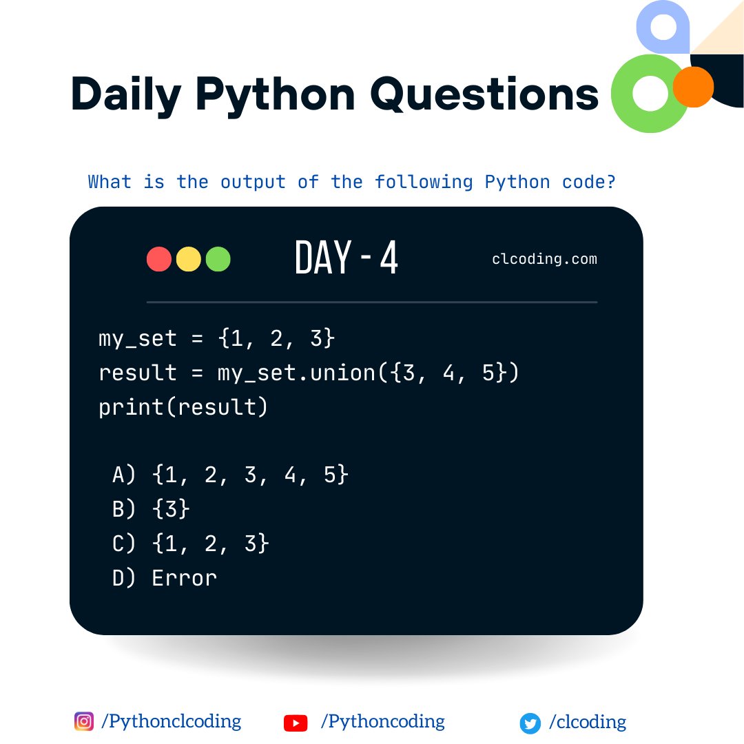 clcoding's tweet image. What is the output of the following Python code?