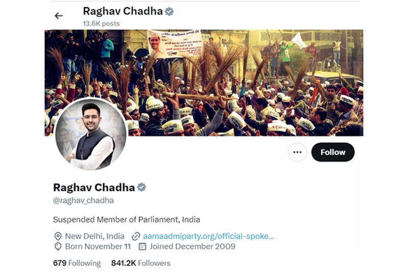 MunsifWebDesk's tweet image. Aam Aadmi Party (AAP) Rajya Sabha MP Raghav Chadha on Saturday changed his bio on X (formerly Twitter) to 'suspended MP'.
#RaghavChadha #TwitterHandle #SuspendedMP 
munsifdaily.com/?p=111253