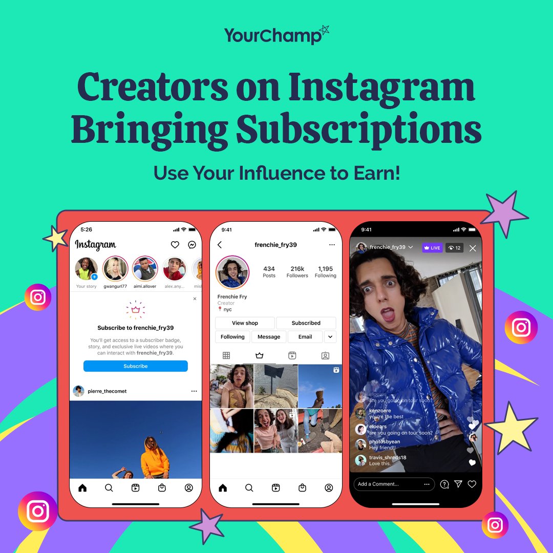 YourChamp_io's tweet photo. Instagram's new Subscriptions for Creators offers a simple method to earn while engaging with your audience. https://t.co/cCtbOtk7hU