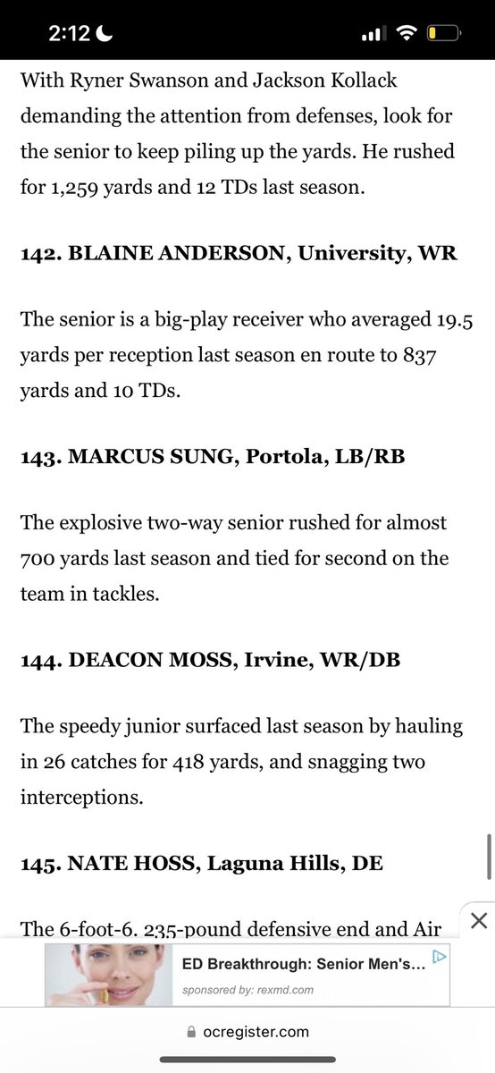 Honored to be ranked in the top 150 of Orange County
<a href="/PortolaFootball/">Portola Football</a> <a href="/OCSportsZone/">OC Sports Zone</a> <a href="/ocvarsityguy/">Dan Albano</a>