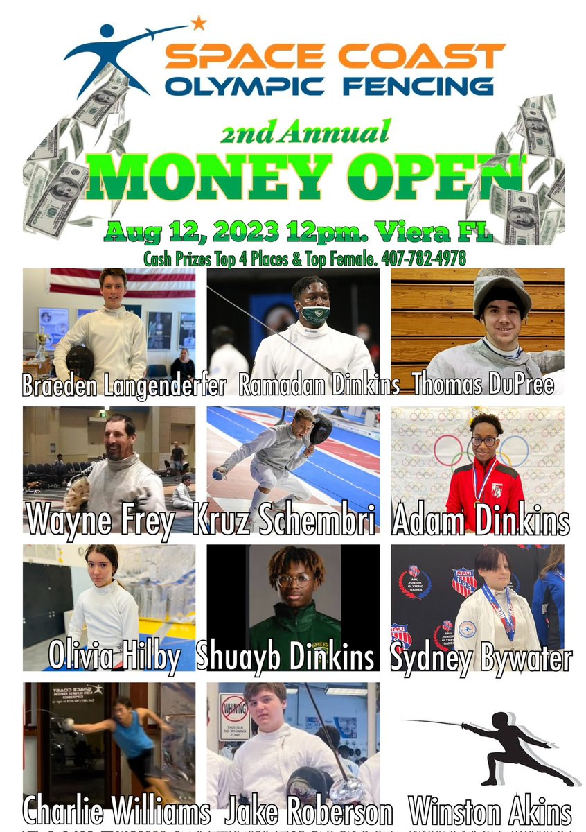 Some of the most elite fencers in the state and beyond will be fencing at Space Coast Olympic Fencing today for cash prizes 💵🤺🚀