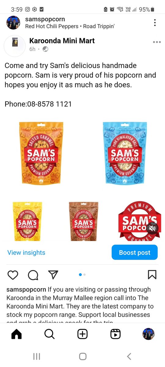 If you are visiting or passing through Karoonda in the Murray Mallee region call into The Karoonda Mini Mart. They are the latest company to stock my popcorn range. Support local businesses and grab a delicious snack for the trip.
#samspopcorn #smallbusiness #southaustralia