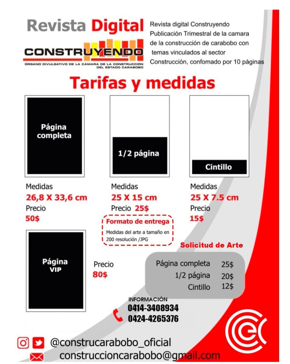 construcarabobo's tweet photo. Te invitamos a ser parte de la revista del sector construcción en Carabobo. https://t.co/JR1zfo3QGT