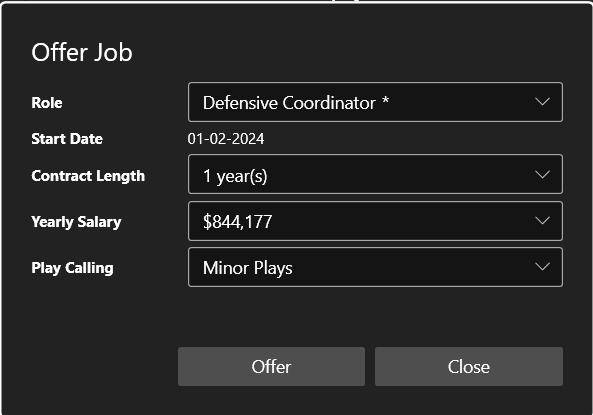 CTGames6's tweet photo. We are currently implementing a number of new features for handling of coaches. Stuff like being able to hire for a future role, morale for coaches, possibility to set the salary and length of the offered contract and if a a coordinator role how the play calling will be. #CTFMv2 https://t.co/28hOmi6s8h