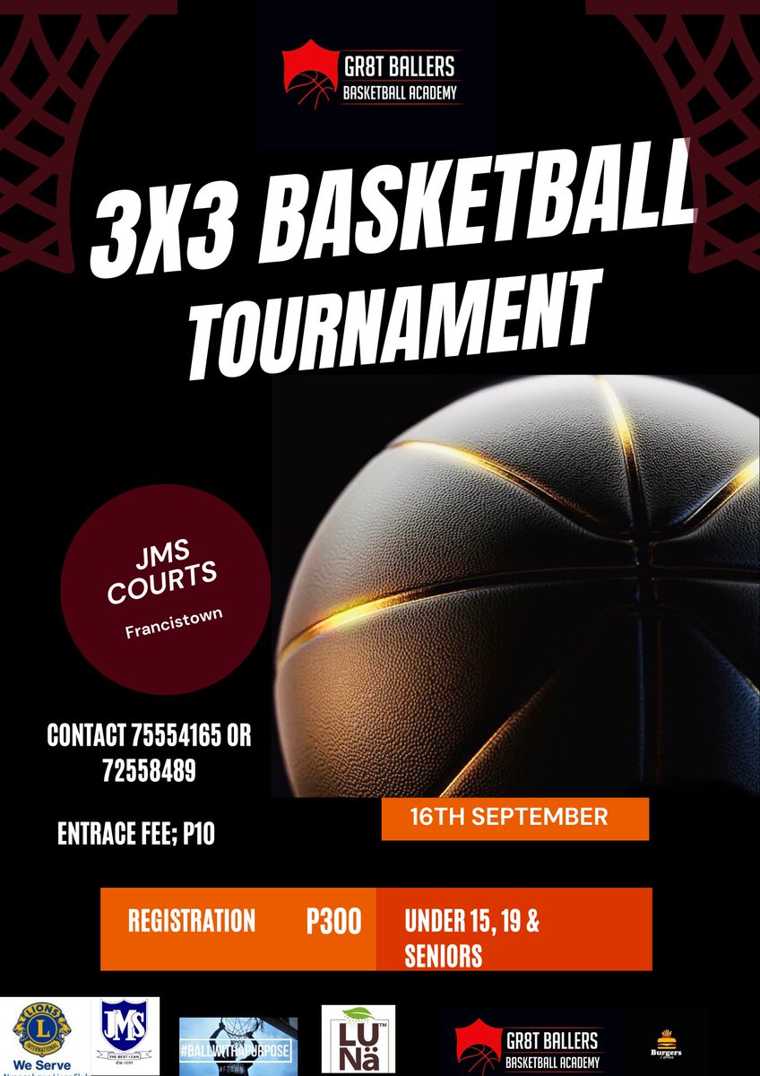 Gr8tBallers's tweet photo. THE RETURN🔥🏀
Join us on the 16th of September at JMS as we bring back #BallWithAPurpose 3X3 Basketball tournament🔥🏀
This one is for a good course, we will be donating sanitary pads and funds raised to Nyangabwe Lions Club right here in Francistown🏀❤️ https://t.co/jX7AJGvj9G