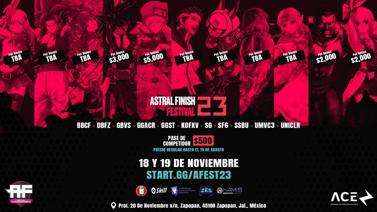 Maestros les recordamos que pronto habrá cambio de fase, y con ello cambian los precios del registro. 

¡Aprovechen estos últimos días de aquí al 15 de Agosto!

No olviden que ahí estaré el #TeamNamis encargado de la operación de Smash Ultimate

®️Start.gg/AFEST23