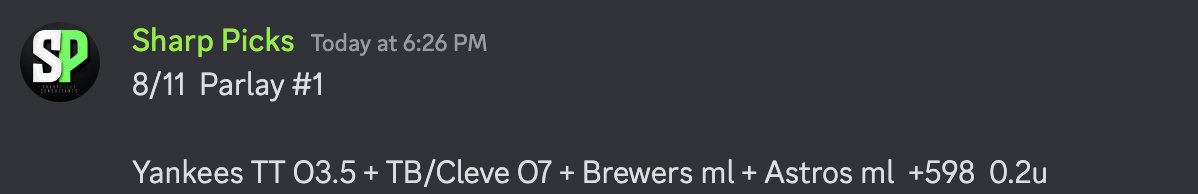 SharpPickss's tweet photo. If the Brewers complete this +598 #PARLAY for discord clients tonight 

10 people to LIKE win a FREE WEEK OF DISCORD ‼️ https://t.co/T4jCnZWCZ0