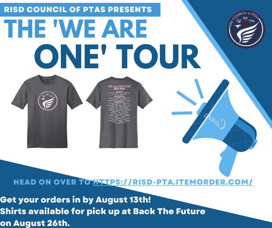risdpta's tweet photo. Last chance for Council shirts! Get ‘‘em while you can. #RISDBelieves #RISDWeAreOne #backthefuture https://t.co/he9FmxUXDH