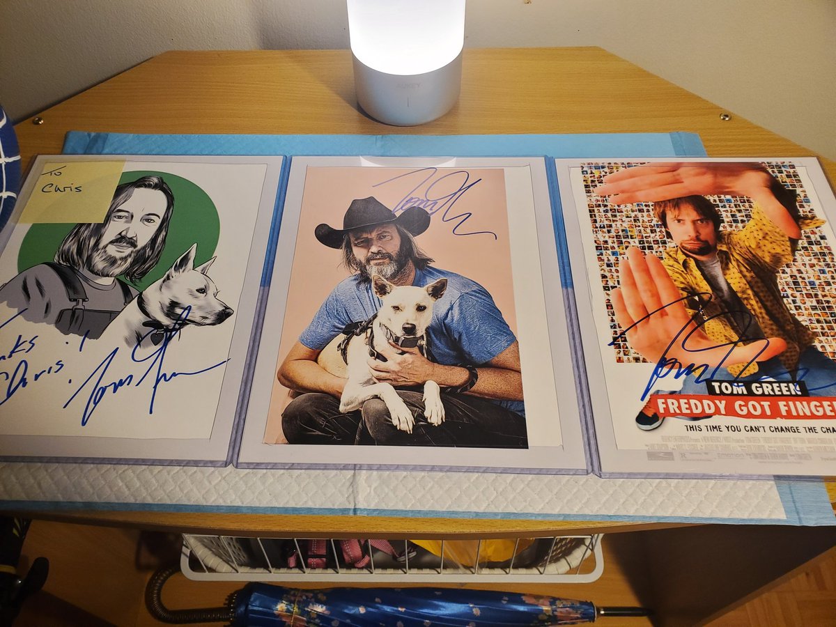 chriso_obrien's tweet photo. While walking to @YukYuksTO for a chance to meet, &amp; chance an autograph from Canadian Actor/ Comedian Tom Green... I saw the man himself standing on the corner w/ his famed dog Charley. Tom was friendly, &amp; signed 3x! So cool to meet one of my skateboard idols, @tomgreenlive. #NFS https://t.co/g9dEb9BYmt