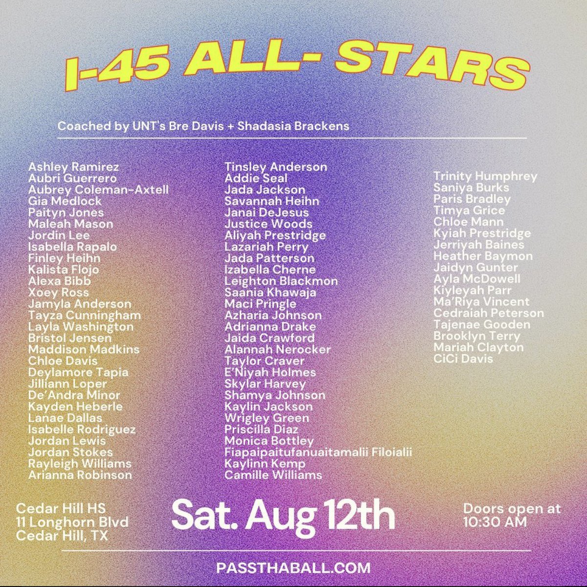 Cedar Hill Girlsβ Basketball (@cedarhillgbb) on Twitter photo 7th Annual I-45 All-Star game kicks off tomorrow! Pull up on us! We got some π₯ in the building! And support Cedar Hillβs own <a href="/TheTaylorCraver/">πππ¦πππ πΆπππ£ππ</a> and <a href="/RedBaller05/">Tajenae RED Gooden</a> Games at 11am, 12:15pm, 1:30pm and 2:45pm! <a href="/CHLonghorns/">Cedar Hill Longhorns</a> <a href="/RecruitTheHill1/">Recruit The Hill</a> <a href="/cedarhillisd/">Cedar Hill ISD</a> 7th Annual I-45 All-Star game kicks off tomorrow! Pull up on us! We got some π₯ in the building! And support Cedar Hillβs own <a href="/TheTaylorCraver/">πππ¦πππ πΆπππ£ππ</a> and <a href="/RedBaller05/">Tajenae RED Gooden</a> Games at 11am, 12:15pm, 1:30pm and 2:45pm! <a href="/CHLonghorns/">Cedar Hill Longhorns</a> <a href="/RecruitTheHill1/">Recruit The Hill</a> <a href="/cedarhillisd/">Cedar Hill ISD</a>