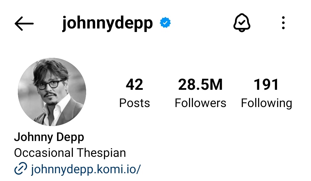 #JohnnyDepp has reached 28.5M followers on Instagram! Woohoo! 🎉
#JohnnyDeppIsLoved
