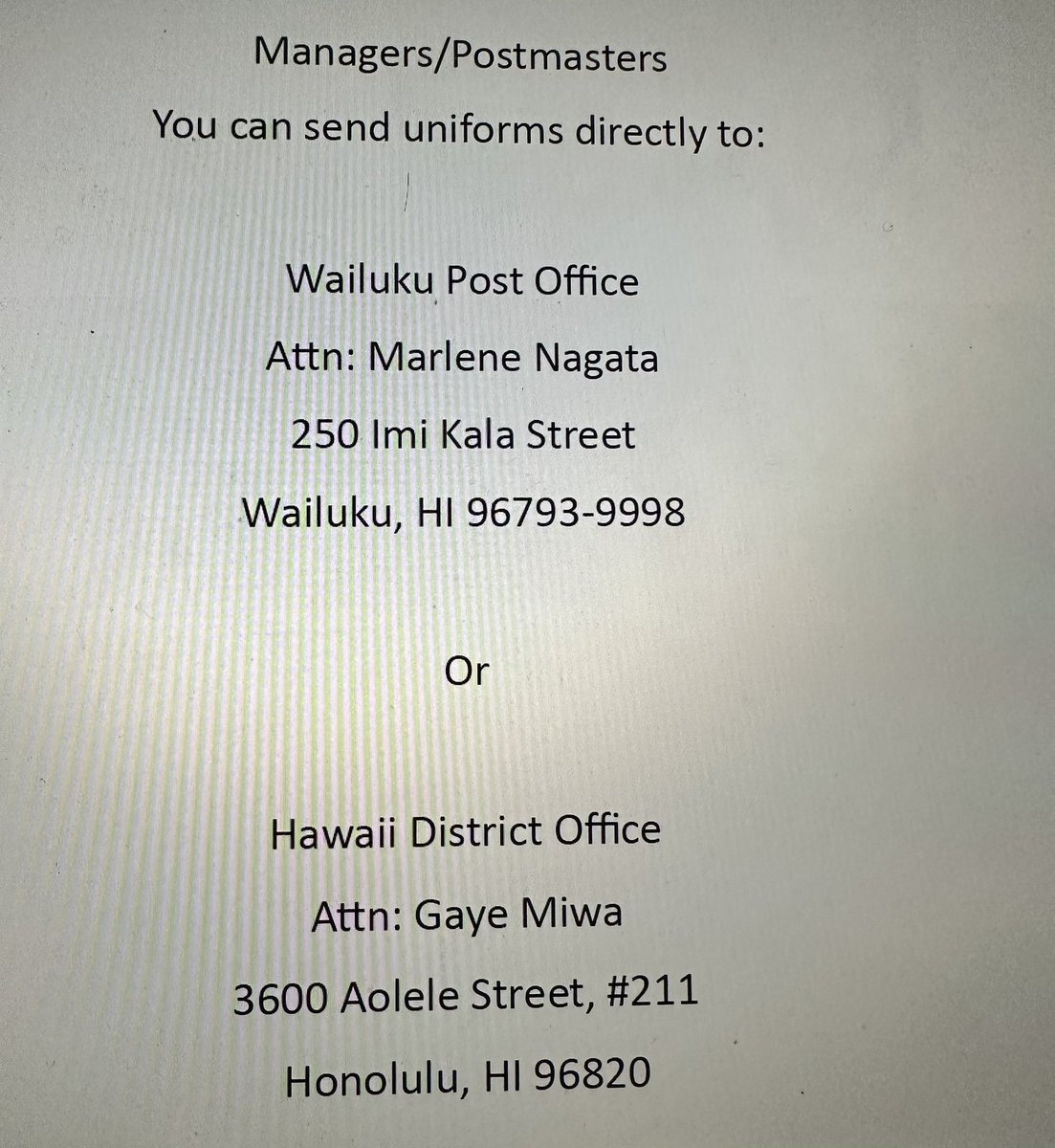CSALC_Org's tweet image. If you can donate uniforms to affected letter carriers in Maui use the info included in the pic.
