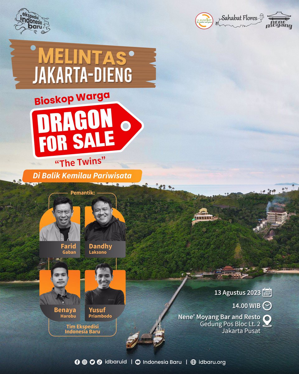 Spesial Tim Ekspeditor “Melintas Jakarta-Dieng”, akan ada banyak event bareng mereka nih 🙌🏻
Besok  #Bioskopwarga film #Dragon4Sale akan diselenggarakan di Jakarta Pusat. 
Dan pastinya ditemani oleh keempat tim @idbaruid.
Yuk gabung dan berdiskusi ✨