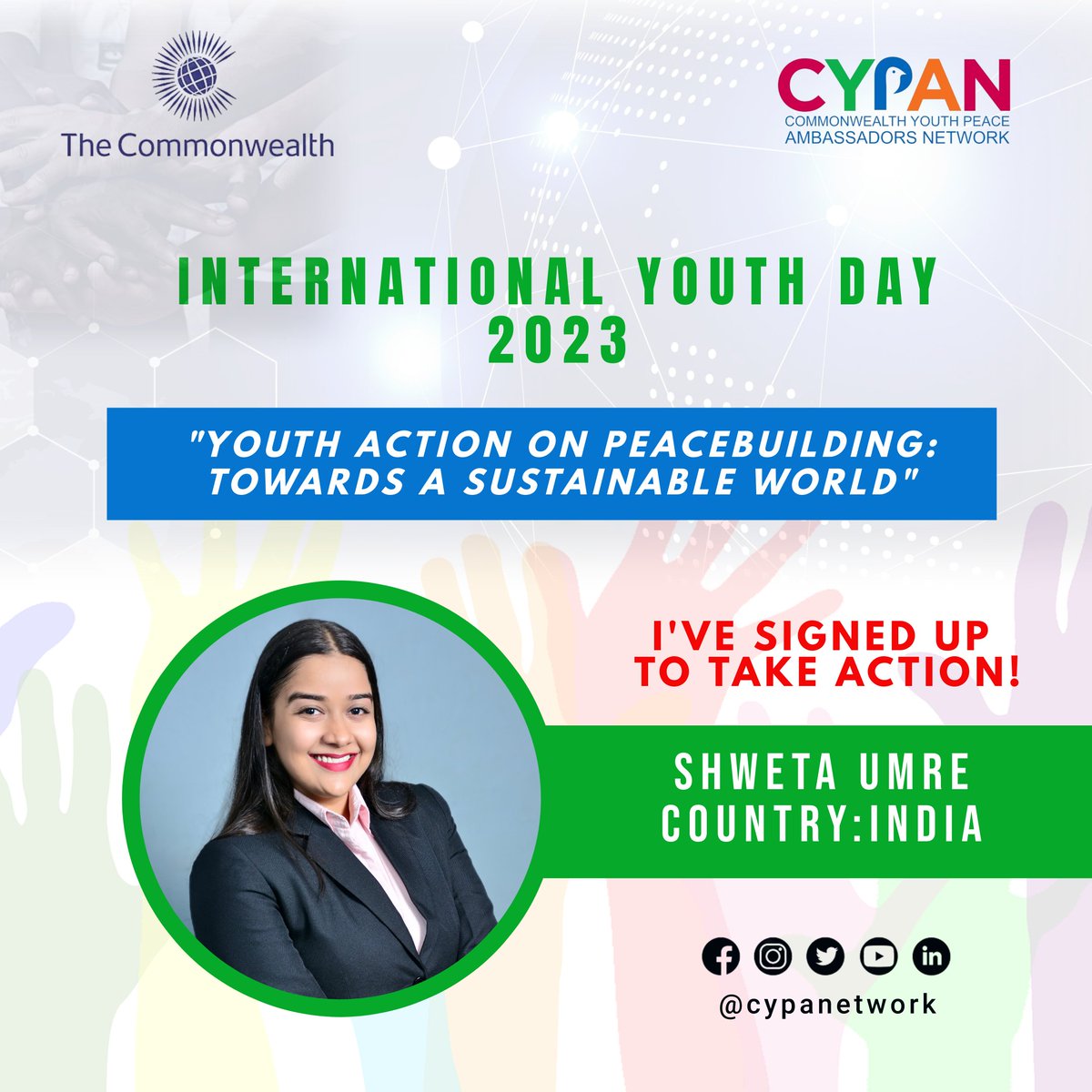 cypanetwork's tweet photo. The International Youth Day 2023 is here! We are excited that the Commonwealth Youth Peace Ambassador Network Country Representatives and members from several countries are taking action on Peacebuilding towards a sustainable world.
#CYPAN #IYD2023 #CYPANIYD2023 #Peace #SDG16 https://t.co/FTti2LC7qG