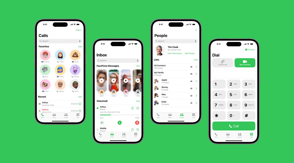 ParkerOrtolani's tweet photo. Concept: It's time to combine Phone, FaceTime, and Contacts into a single new app: Calls. Featuring a simplified and more modern user interface that's more visual and fun, it could make communicating with friends, family, and colleagues even easier. https://t.co/l1OEjy39KO
