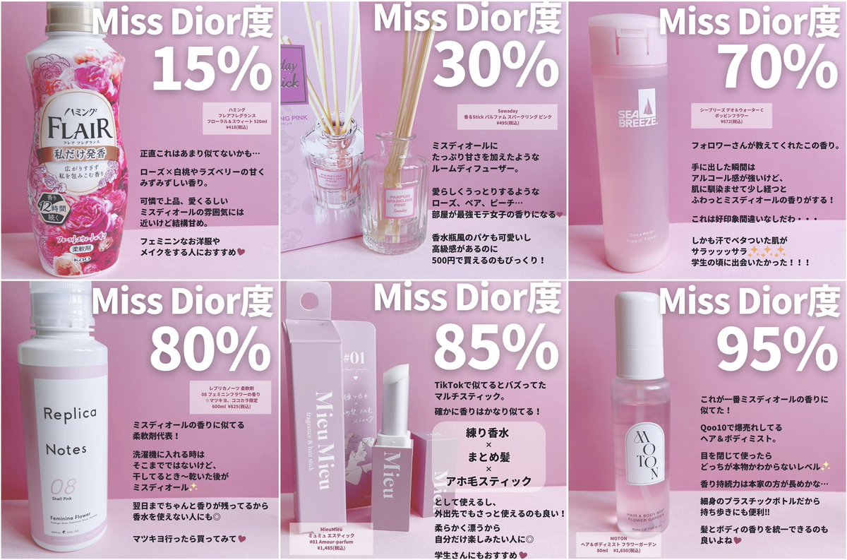 人類モテの香り、【ミスディオール香水に似てるプチプラ日用品】まとめ