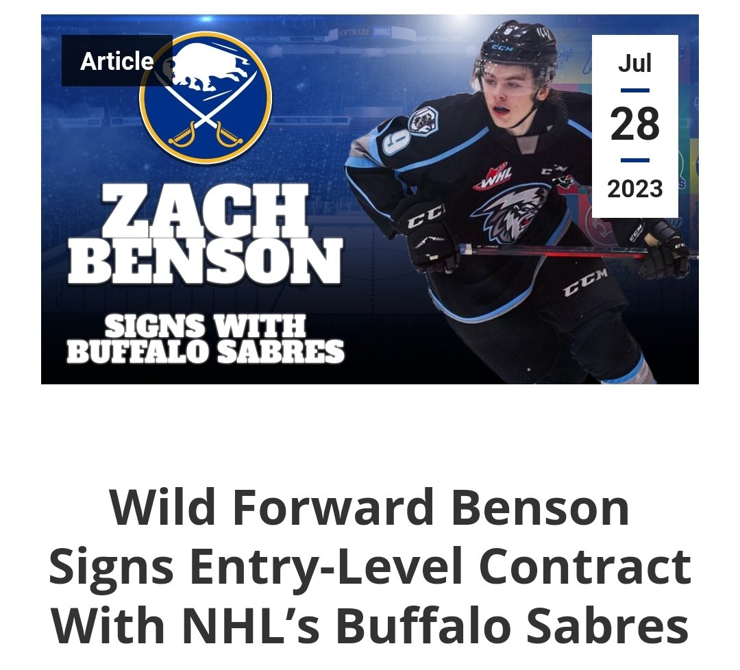 Wild Forward Benson Signs Entry-Level Contract With NHL's Buffalo Sabres -  Wenatchee Wild
