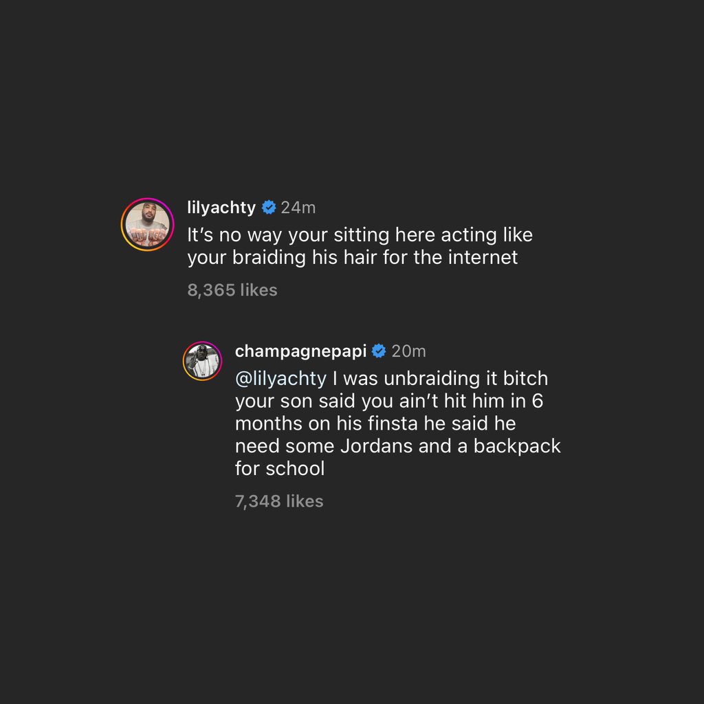 nfr_podcast's tweet photo. Drake &amp; Lil Yachty exchange on IG 💀 https://t.co/70An83K2AD