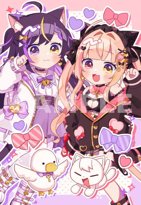 雨宮愛結猫さん、雨宮めめさんのCF返礼品グッズ用イラストを描かせていただきました!お揃いの新モデルかわいいです!