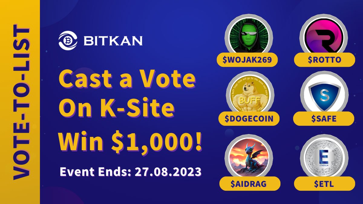 BitKanOfficial's tweet photo. Which #Crypto gem would you you think would win the #BitKan vote-to-list? 🤔

🔹 $ROTTO @rottolabs 
🔸 #AIDRAG @AIDragon_
🔹 #WOJAK269 @WojakTwo69
🔸 $ETL  @ETHERLIN2022
🔹 #SAFE @safeanwang
🔸 #DOGECOIN @buffdogecoin
 
Vote for your favourite coin ⤵️
https://t.co/cENVCvmYNA https://t.co/5krYorIe09