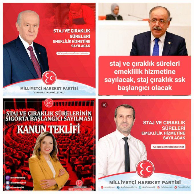 Bu haksız uygulama bir önce son bulmalıdır
Sigorta başlangıcı olacağı tarih
E-Devlette hangi gün işe ilk giriş tarihi yazıyorsa o olmalı
<a href="/RTErdogan/">Recep Tayyip Erdoğan</a> <a href="/dbdevletbahceli/">Devlet Bahçeli</a> <a href="/Akparti/">AK Parti</a> <a href="/MHP_Bilgi/">MHP</a> <a href="/iletisim/">T.C. İletişim Başkanlığı</a> <a href="/MHP_Gundemi/">MHP GÜNDEMİ</a> @ErbakanFatih 
@arzuerdemDB
Sesimizi Duyun
#StajÇırakTBMMdenYasaBekliyor