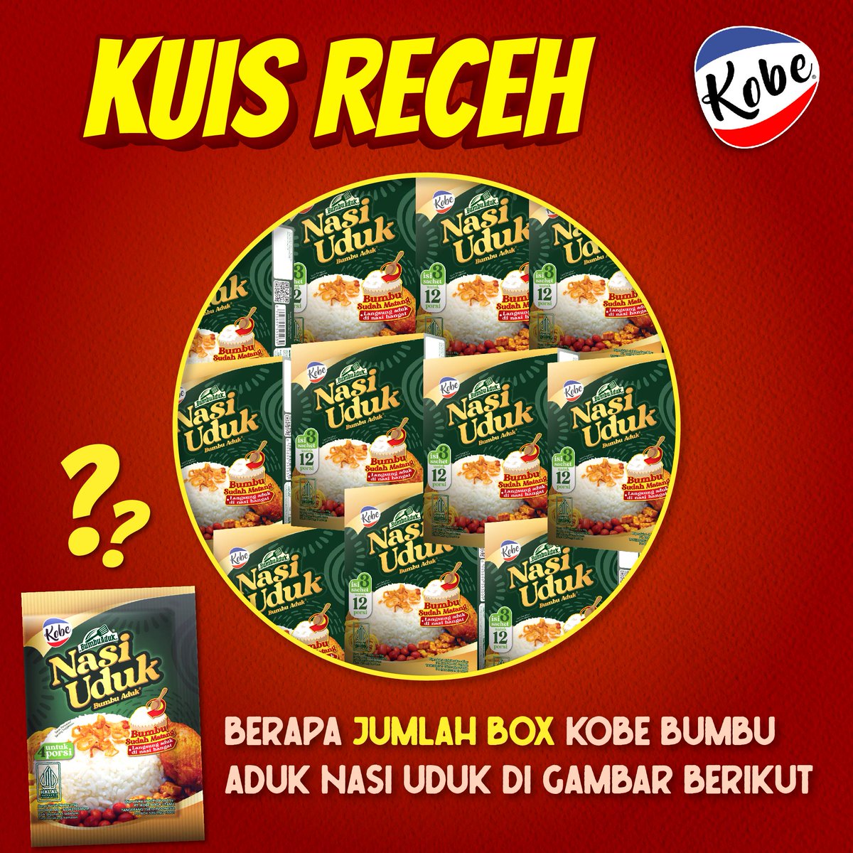dapurkobe's tweet photo. Kuis Receh: Berapa Jumlah Box Kobe Bumbu Aduk Nasi Uduk pada gambar di atas?

Yuk jawab dan Menangkan uang digital Total 500.000 untuk 5 Bestie yang beruntung!

Good luck Bestie-Bestie!

#dapurkobe #tepungkobe #giveaway #kuis https://t.co/6aA2du0tQW