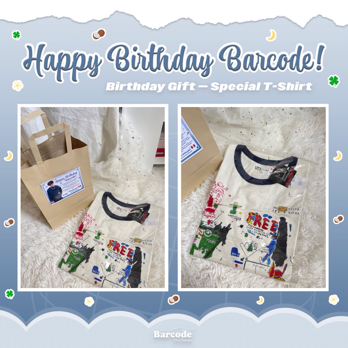BarcodePeruFc's tweet photo. 〘 𝗛𝗔𝗣𝗣𝗬 𝗕𝗜𝗥𝗧𝗛𝗗𝗔𝗬 𝗕𝗔𝗥𝗖𝗢𝗗𝗘! — 𝗦𝗣𝗘𝗖𝗜𝗔𝗟 𝗧-𝗦𝗛𝗜𝗥𝗧 〙

Dear @BarcodeTin! We hope you like our gift and that you can wear it soon too✨

We love you and we are so proud of you 🩵

#barcodetin #unit 
#BarcodeDayWithHisUnit 
#19thBarcodeBDay https://t.co/U8nU9Jed1z