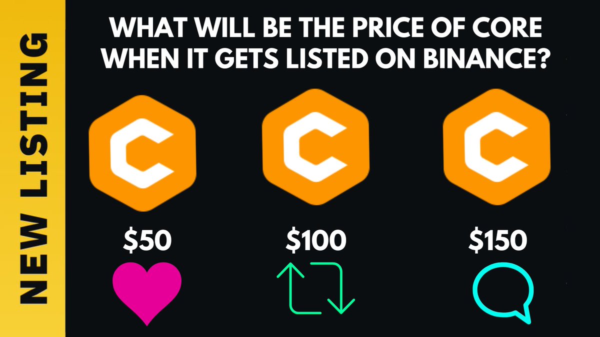 COREGems1's tweet photo. What will be the price of #CORE when it gets listed on #Binance?

$50 = Like
$100 = Repost
$150 = Comment https://t.co/SsMMGKrDoc
