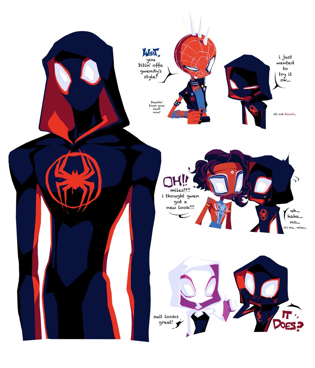 aqueductaquarii's tweet image. miles thinks gwens hood is cool...