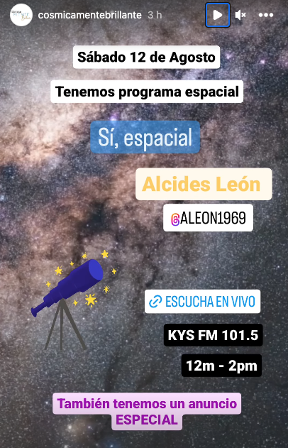 aleon1969's tweet image. Mañana estaré en @Kysfm1015 de 12m a 2 pm, hablando de uno de mis hobbies, la astronomía, con la genial Katyana Yepes en su programa Cósmicamente brillante