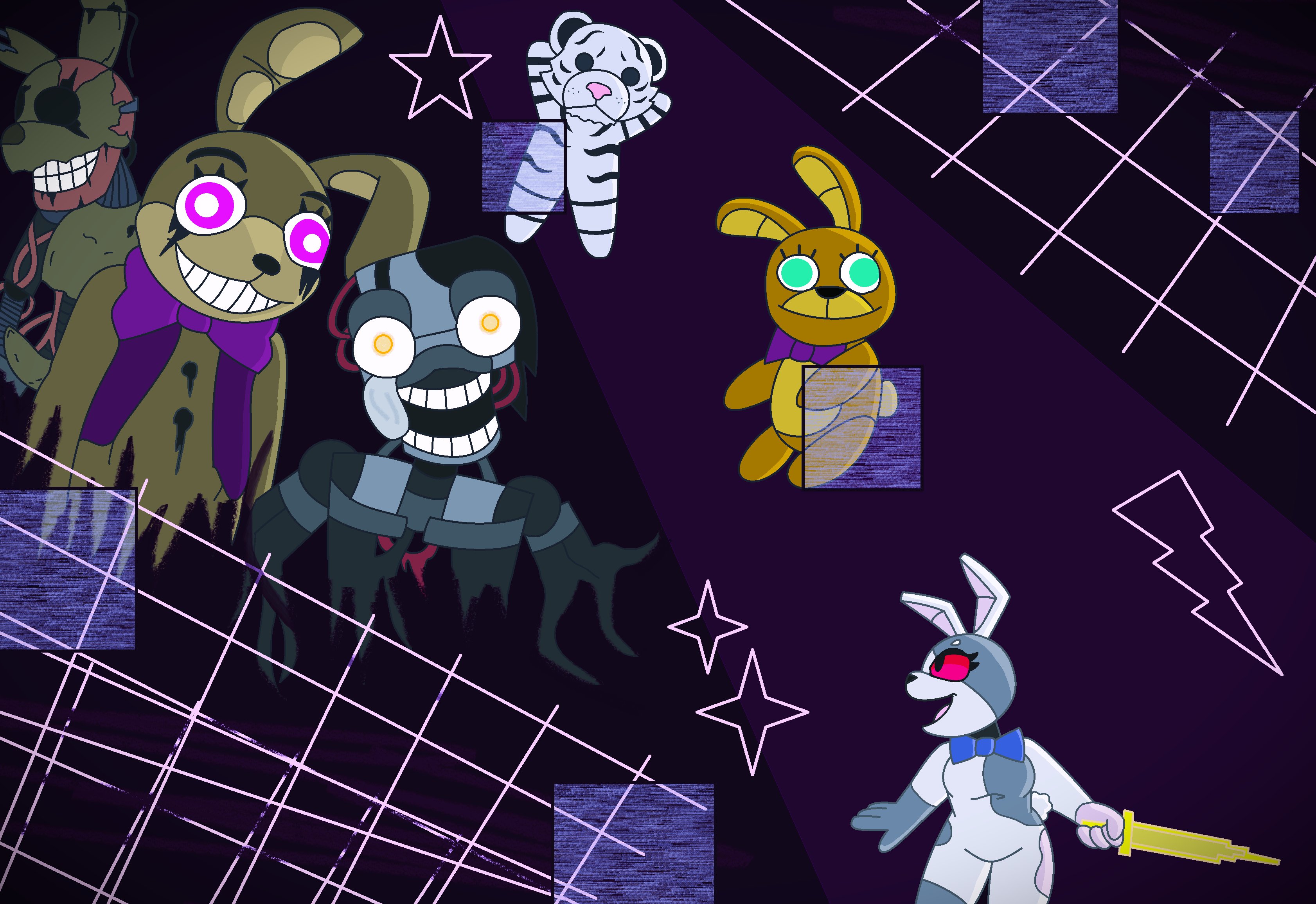 vanny, glitchtrap, and burntrap (five nights at freddy's and 2