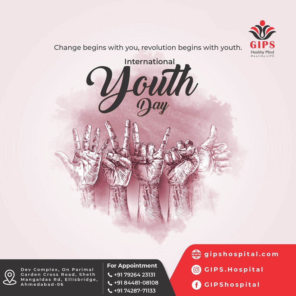 International Youth Day!
Change begins with you, and revolution begins with youth.
#InternationalYouthDay #InternationalYouthDay2023 #YouthDay2023 #Youth #GreenSkillsForYouth #EmpowerYoungPeople #YouthLeadership #YouthEmpowerment #gips #psychiatry #psychiatristclinic