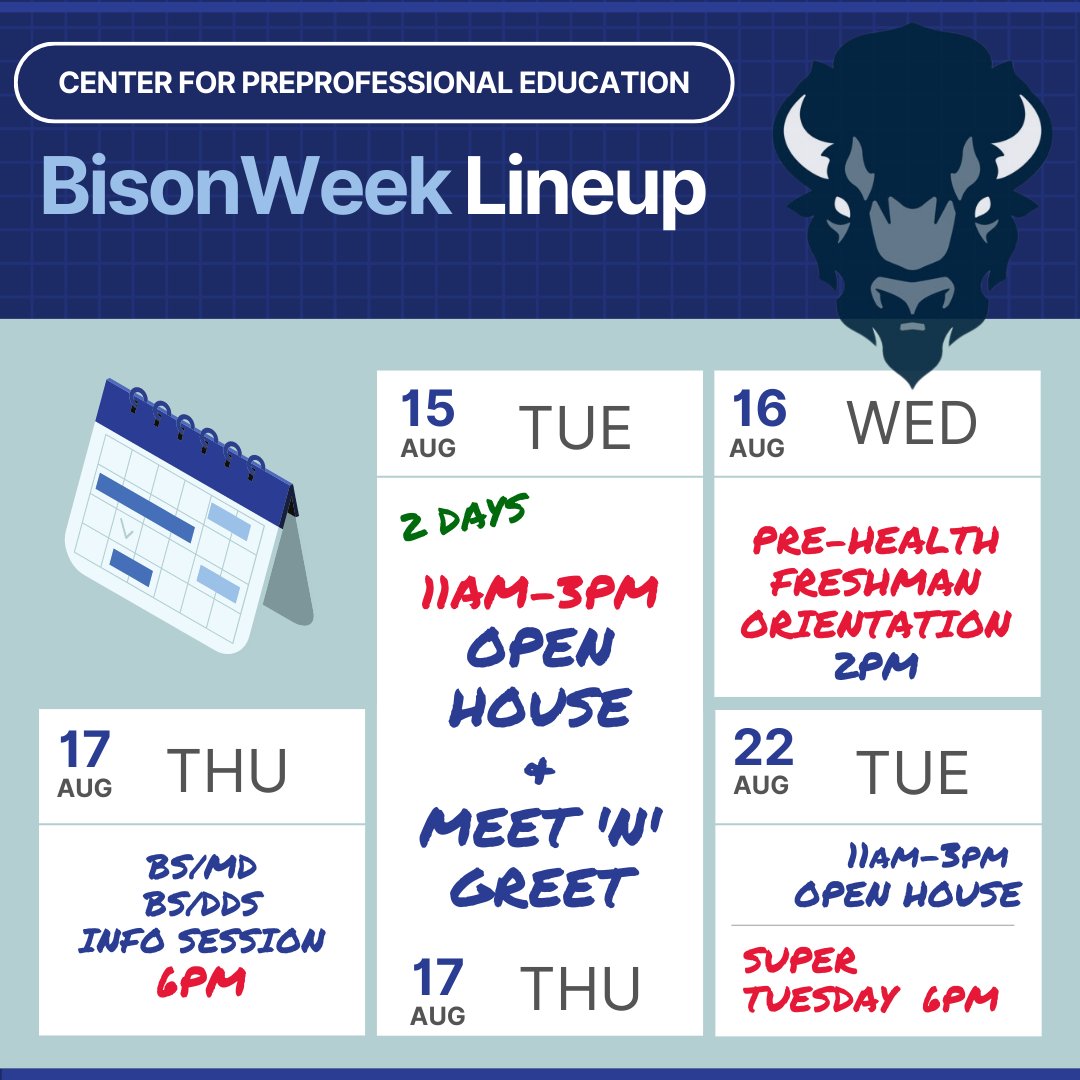 HUPreprof's tweet photo. Come to the in-person Open House, meet your Pre-Health Advisors, or attend the virtual Pre-Health Orientation &amp; info session on the BS/MD &amp; BS/DDS accelerated programs! 
#PreHealth #PreMed #PreDental #HowardUniversity #BSMD #BSDDS #PrePharm #PreVet #HUCM #HUSD #HU27 #BisonWeek https://t.co/DaTeUg51Gw