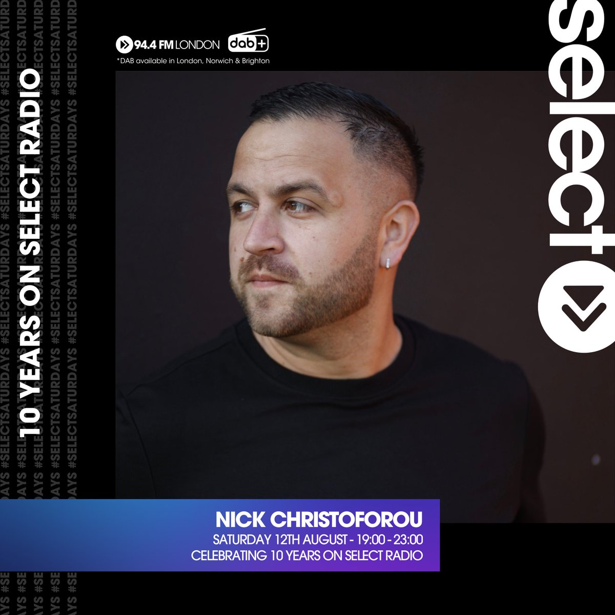 Join me tonight from 7pm for a 4 hour special celebrating my 10 year anniversary on <a href="/SelectRadioApp/">Select Radio</a> 

📻 94.4FM London 
📻 D.A.B London, Norwich, Brighton
📲 Select Radio App
🌎 selectradioapp.com 
🔊 Smart speakers, 🗣 play Select Radio
📱Text &amp; Watsapp - 07427000944