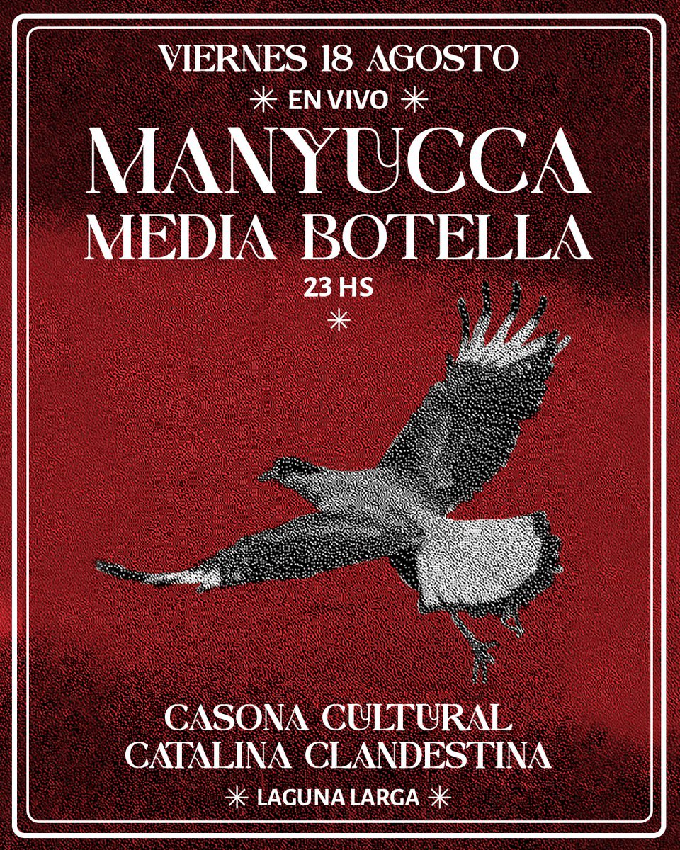 Viernes 18 
Casona cultural Catalina clandestina
Laguna Larga #rock