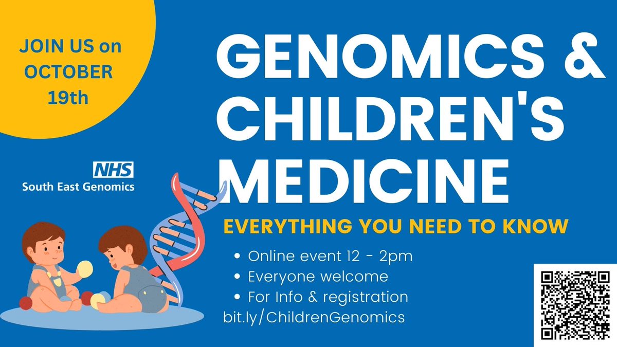 NHS South East Genomic Medicine Service (@segenomics) on Twitter photo Great to see so many of you signing up to join our Autumn Festival where we'll be talking all about #genomics & children's medicine.
Get your tickets here bit.ly/ChildrenGenomi…
Pls share <a href="/ShirlpetersonR/">Shirley Peterson</a> <a href="/BlanchardStow/">Sarah Blanchard-Stow</a> <a href="/CudjoeMC/">Michelle Cudjoe</a> <a href="/aliherronalihe1/">Ali Herron RM RGN MPhil</a> Great to see so many of you signing up to join our Autumn Festival where we'll be talking all about #genomics & children's medicine.
Get your tickets here bit.ly/ChildrenGenomi…
Pls share <a href="/ShirlpetersonR/">Shirley Peterson</a> <a href="/BlanchardStow/">Sarah Blanchard-Stow</a> <a href="/CudjoeMC/">Michelle Cudjoe</a> <a href="/aliherronalihe1/">Ali Herron RM RGN MPhil</a>