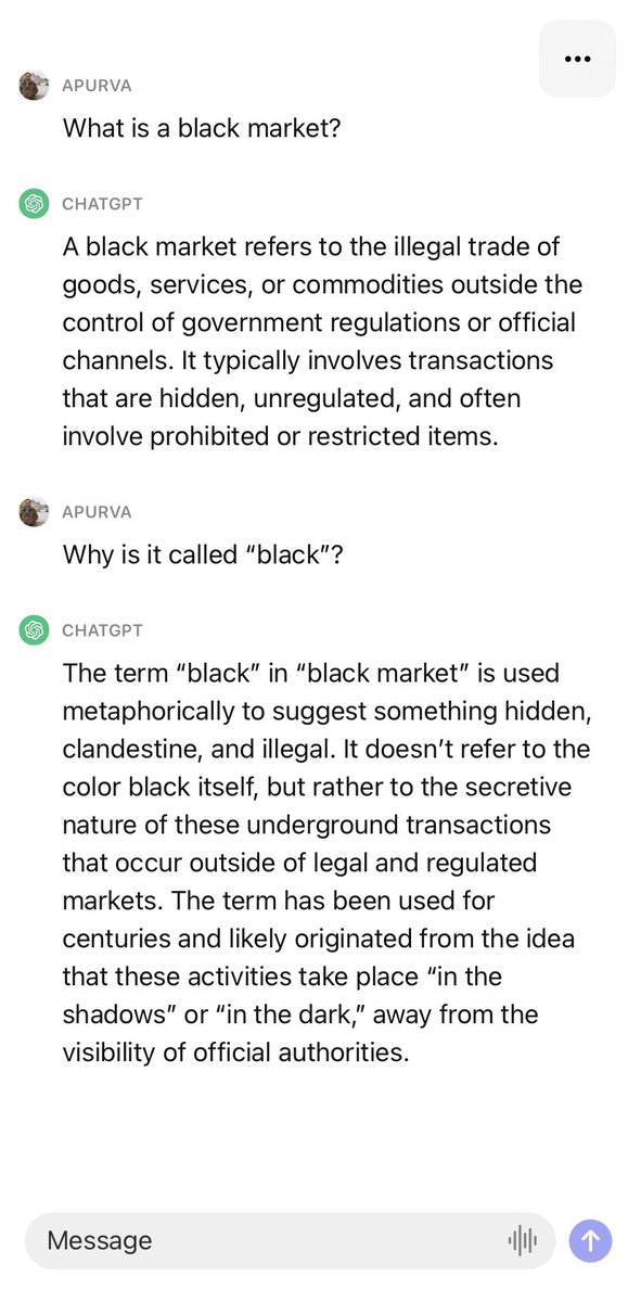 AshuMehta's tweet photo. @paulg @Juliet_Lyall I was curious about the origins of the word with reference to “black market” https://t.co/nMXXSVMevY