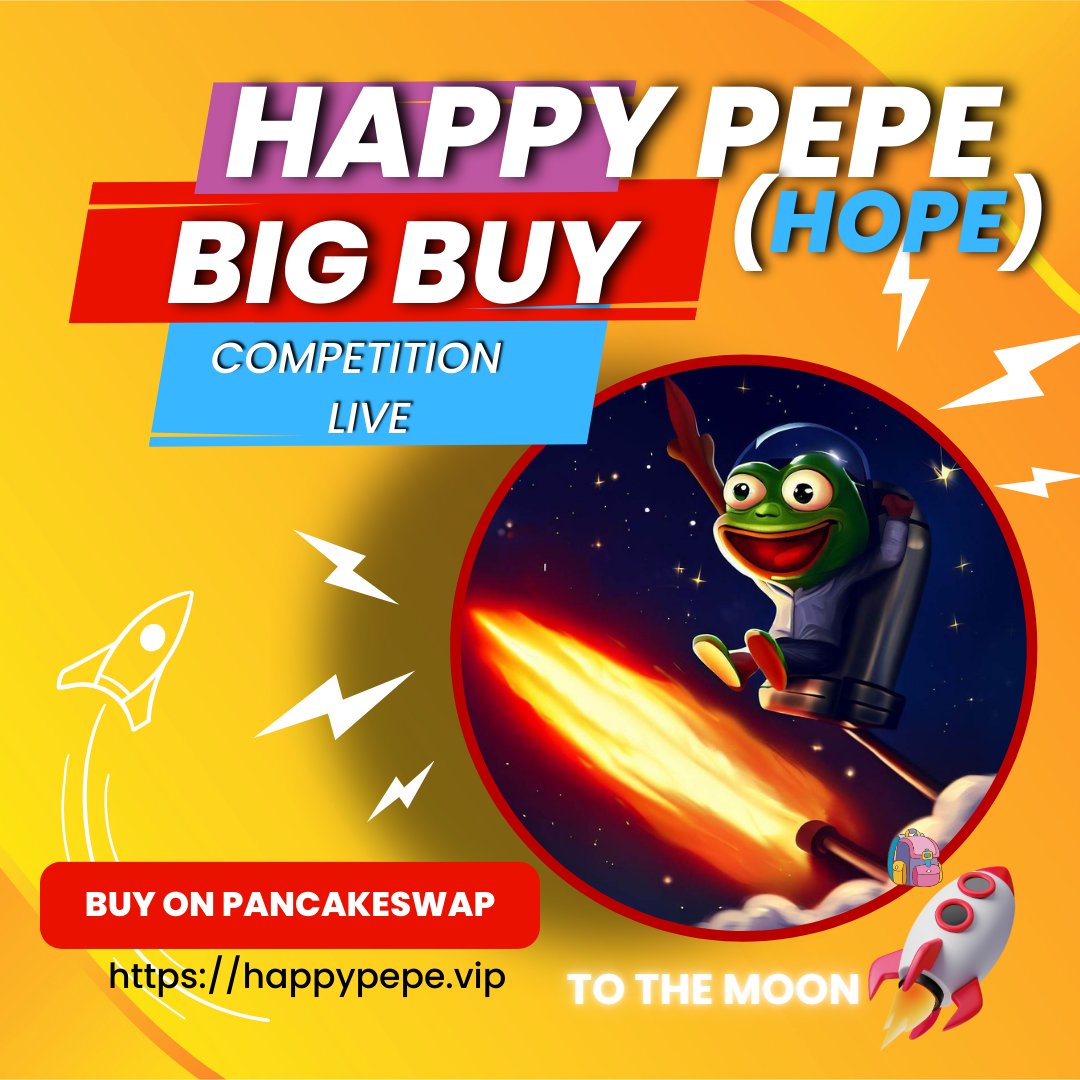 Pepe_Hope's tweet photo. 💎Hello HappyPepe Fam!🔥.. The $HOPE token BIG BUY competition is live 💸..Hurry Fill ur bags fast👜💰  https://t.co/7eXqqdVp47
Join tg : https://t.co/INLTMxEreU #cryptotrading #buynow #PEPECOMMUNITY #Bitcoin #HappyPepe #BSCGemsAlert   🚀🚀 https://t.co/zKqdd5vwNC