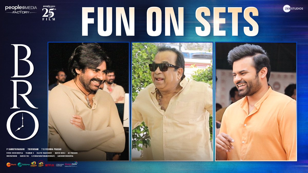 shreyasgroup's tweet photo. We all love to watch this fun side of Power star #PawanKalyan!!😍

#BROTheAvatar FUN ON SETS video out now 
▶️ https://t.co/adEI8b9y6w

#BlockbusterBRO @PawanKalyan @IamSaiDharamTej #Brahmanandam @TheKetikaSharma @thondankani @MusicThaman @peoplemediafcy @ZeeStudios_ @MangoMusicLabel @shreyasgroup