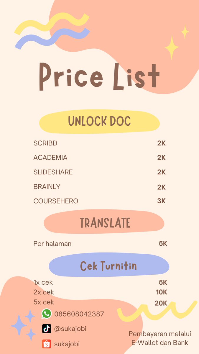 sukajobi's tweet photo. Hallo guys!!! kita open joki nihhh! InsyaaAllah jasa kami trusted dan harganya ramah di kantong, silahkan di cek katalog kami ❤️🥰 #jokitugaskuliah #jokitugasmurah #parafrase #turnitin #zonauang #zonajajan #jokitugas #joki https://t.co/wY7d602X6h