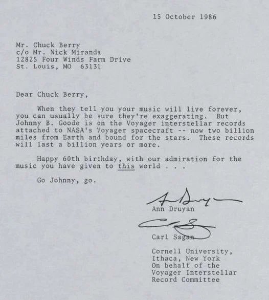 Carl Sagan's letter to Chuck Berry.
