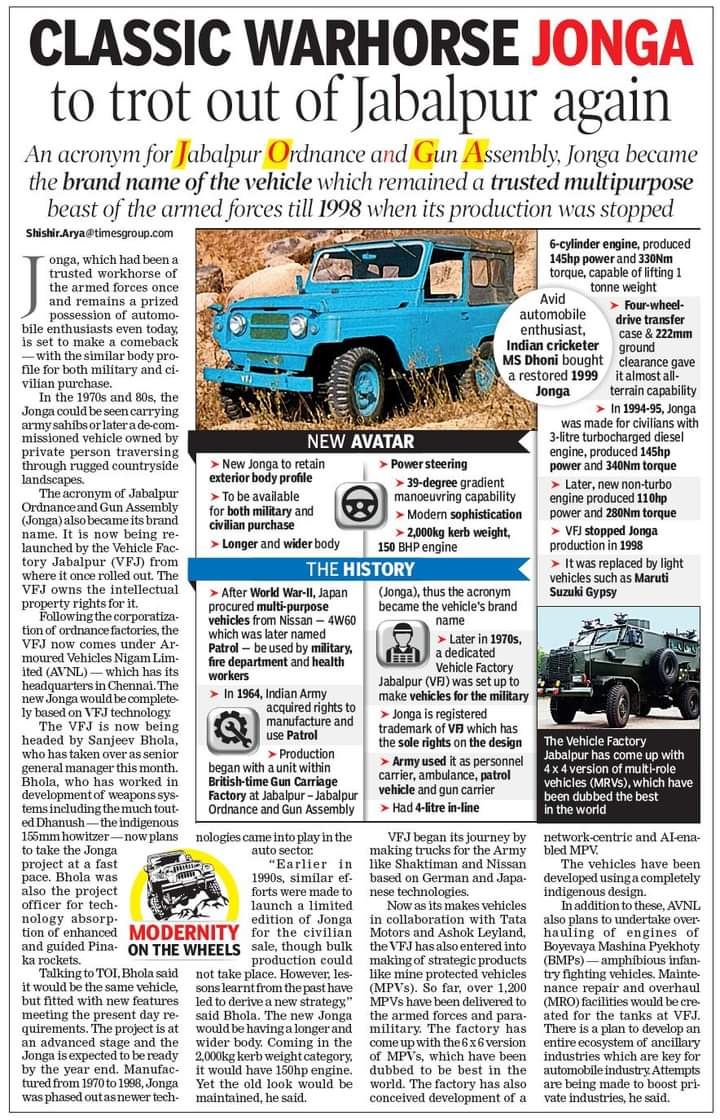 shishiraryaTOI's tweet photo. The good old Jonga once used by the army is set to be back with also a civilian version @TOI_Nagpur @timesofindia @jscljabalpur #JONGA #jabalpur #army https://t.co/oQKyCL7mnS