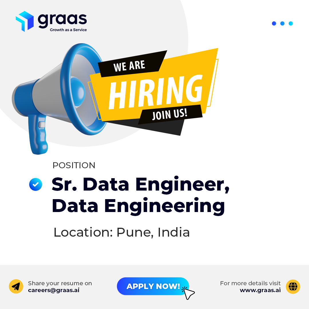Geeky about data and eCommerce? 🤓 We're hiring a Sr. Data Engineer in Pune - graas.ai/careers 
#Hiring #Engineer #EngineerJobs #Pune #JobAlert #Openings #HiringNow #JobAlert #OpenJobs #JoinOurTeam #ApplyNow #HiringAlert