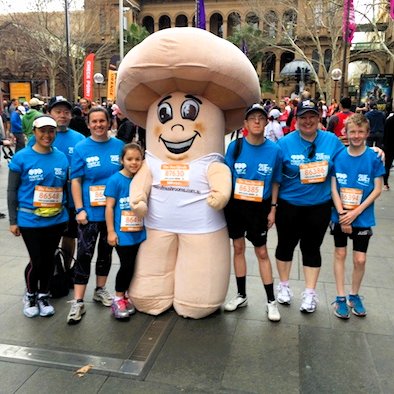 Mighty Mushroom, mascot of the Australian Mushroom Growers' Association, taking part in the City2Surf fun run, Sydney, 2014