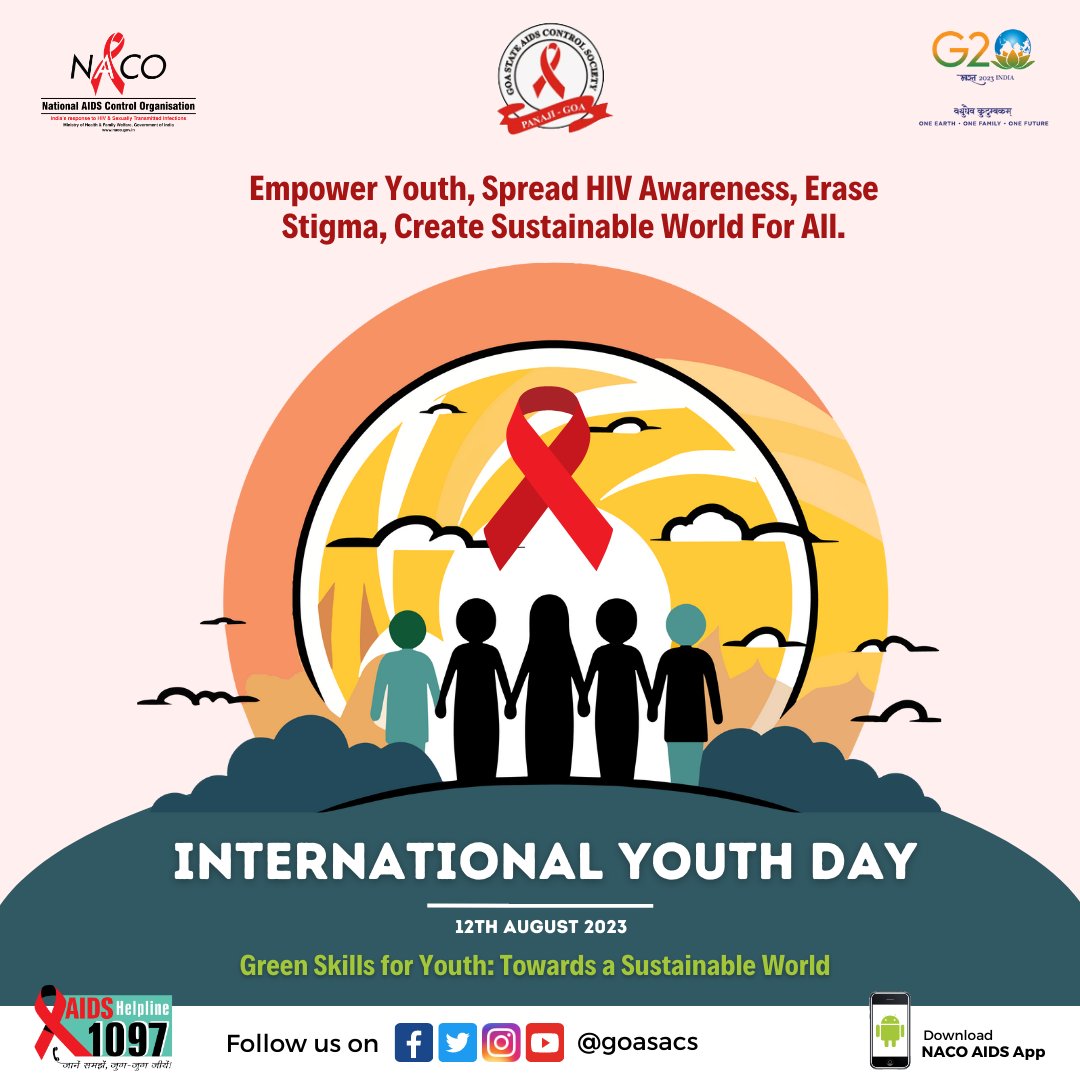 On this #InternationalYouthDay, let's unite against HIV/AIDS and promote healthy choices.

#YouthDay #IYD2023 #youthagainstaids #youth #youthofgoa #youthawareness #hivtransmission #hivprevention #hivtesting #stayinformed #dial1097 #NACOApp #HIVawareness #HIV #AIDS #goasacs