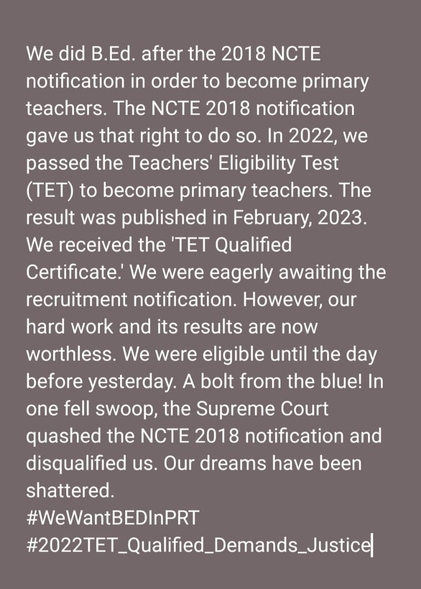 <a href="/narendramodi/">Narendra Modi</a> <a href="/pmo_official/">PMO OFFICIAL</a> <a href="/AmitShah/">Amit Shah</a> <a href="/AmitShahOffice/">Office of Amit Shah</a> <a href="/dpradhanbjp/">Dharmendra Pradhan</a> <a href="/ncte/">National Council of Teachers of English (NCTE)</a> @ncteDelhi <a href="/MamataOfficial/">Mamata Banerjee</a> <a href="/basu_bratya/">Bratya Basu</a> <a href="/SuvenduWB/">Suvendu Adhikari</a>

#WeWantBEDInPRT
#2022TET_Qualified_Demands_Justice
#2022TET_Qualified_Should_Be_Eligible_for_Upcoming_Recruitment