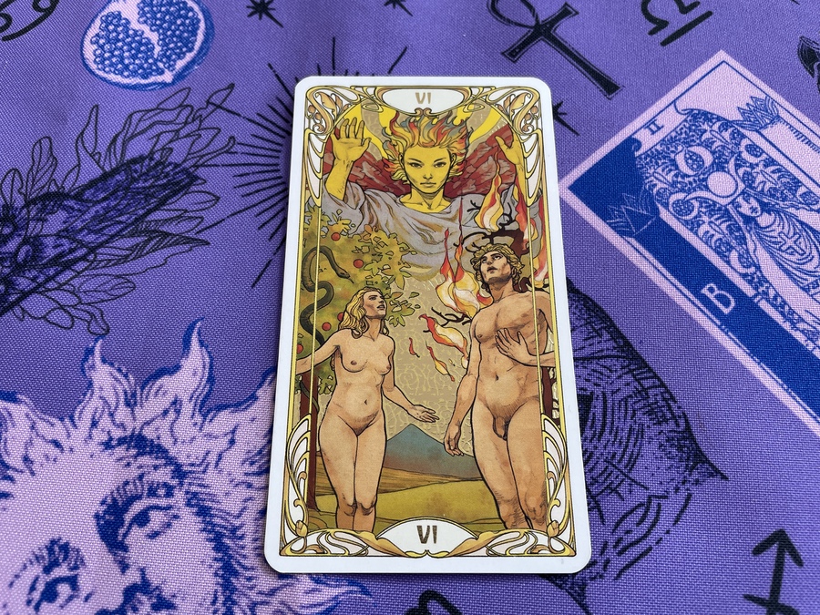fenice's tweet photo. Love demands courage, not hesitation. In the dance with destiny, The Lovers Tarot reminds us - choose the heart's path fearlessly. #TarotWisdom #LoveWithoutFear https://t.co/bVKIEaeZqV