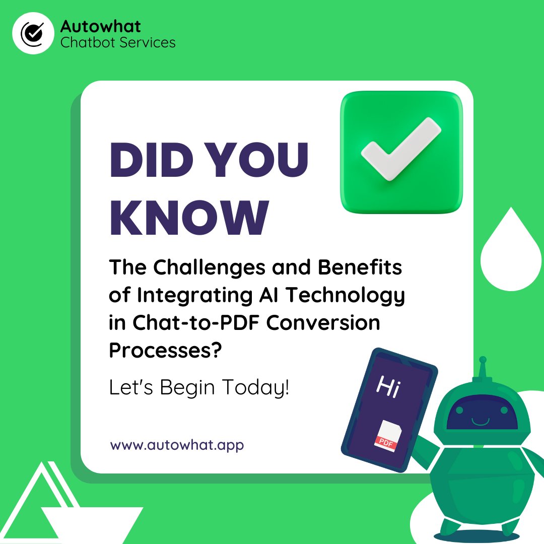 autowhatX's tweet image. Did you know? The Challenges and Benefits of Integrating AI Technology in Chat to Pdf Conversation Proccess?
wix.to/ipsyNlX
#newblogpost #chatwithpdf #pdfconversation #ai #chatbots