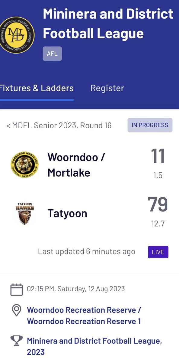 #mdfl
Seniors 3/4 Time
Woorndoo V Tatyoon