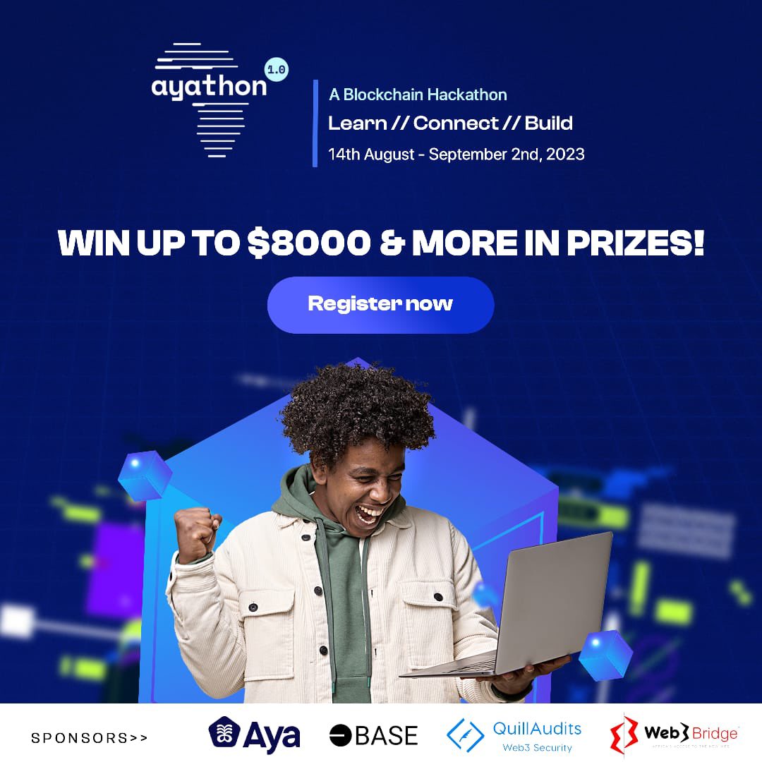 ayahq_'s tweet photo. Itβs time to hack!
Join us today for the grand opening of Ayathon.
β°: 7 pm WAT
π: https://t.co/v3In0dHIHq
Don't plan to miss this!
#ayathon #hackers #web3 #blockchain https://t.co/uo7fjmOsnb